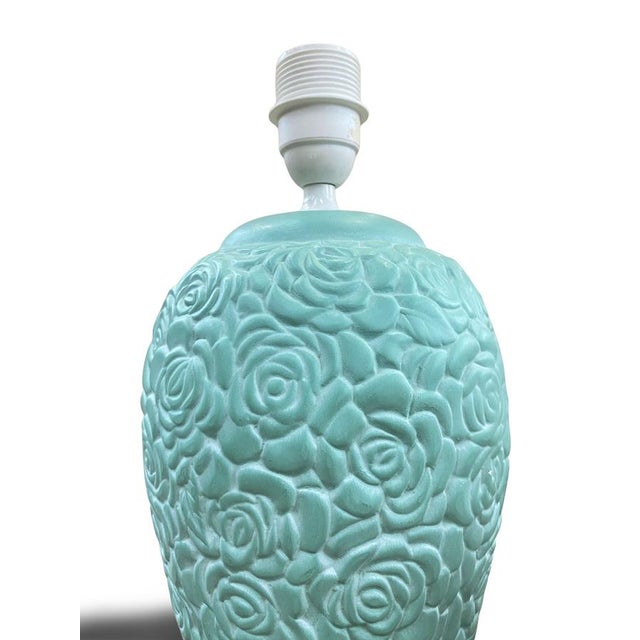 Floral Blue-Green Ceramic Lamp Base, Italy, 1960s For Sale - Image 4 of 8