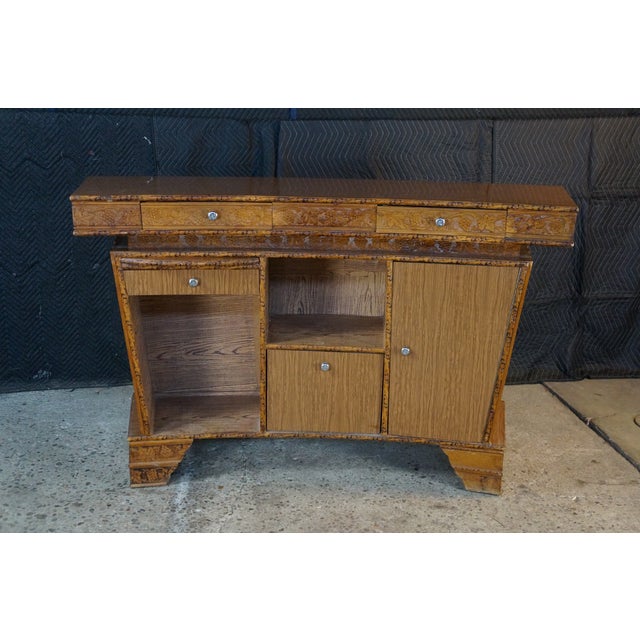 Mid-Century Curved Oak Dry Bar Cabinet With Carved Grapevines Wine Liquor 68" For Sale - Image 16 of 18