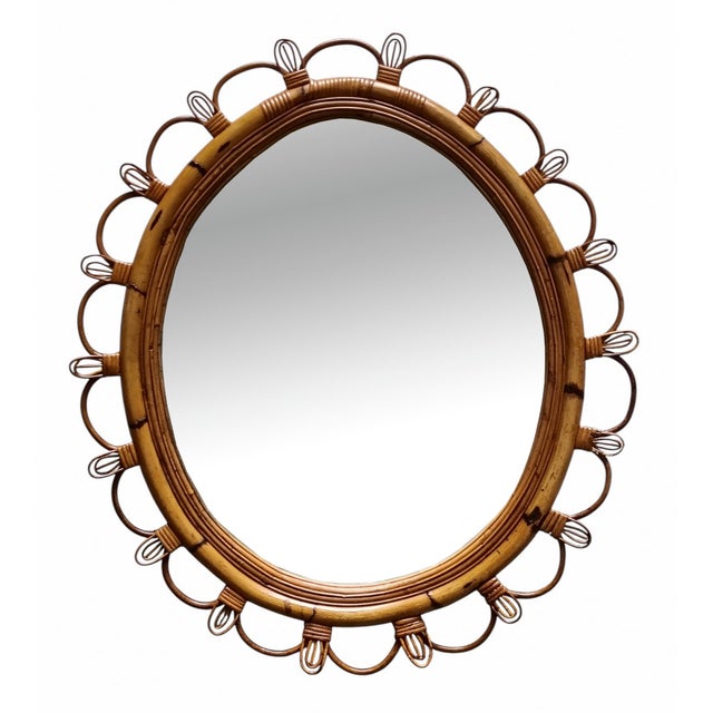 Oval Wall Mirror in Rattan and Woven Cane, Italy 1960s For Sale - Image 9 of 9