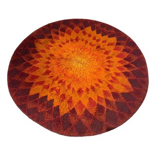 Vintage Round Wool Rug, 1970s For Sale