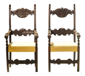 18th C. Italian Walnut Throne Chairs - a Pair
