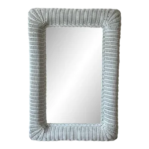 Vintage 1980s White Wicker Rattan Framed Wall Mirror