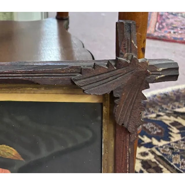 Antique American Wood Criss Cross Frame With Antique Floral Print, Americana, Folk Art For Sale - Image 4 of 6