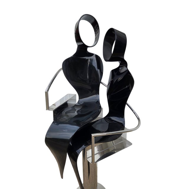 Vintage Raymond Karpuska Sculpture Modernist Figural Post-Modern Seated Lovers For Sale - Image 9 of 18