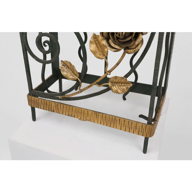 Forest Green Art Deco Wrought Iron Umbrella Stand with Floral Decoration, France, 1930s For Sale - Image 8 of 13