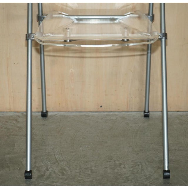 Metal and Acrylic Glass Folding Desk Chair with Swing Back For Sale - Image 4 of 18