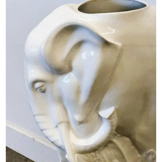 Gold Vintage White Ceramic Elephant Umbrella Stand, 1970s For Sale - Image 8 of 12
