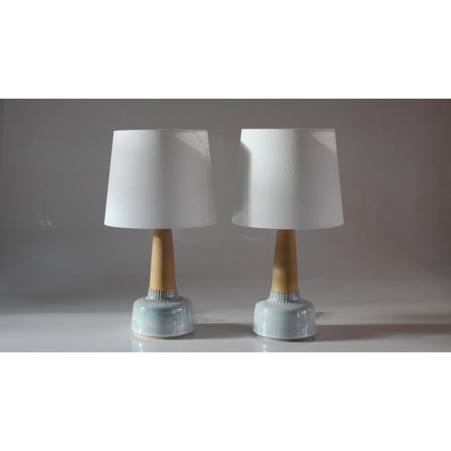Mid-Century Modern Danish Light Blue Glazed Ceramic Table Lamps by Einar Johansen for Søholm, 1960s, Set of 2 For Sale - Image 3 of 13