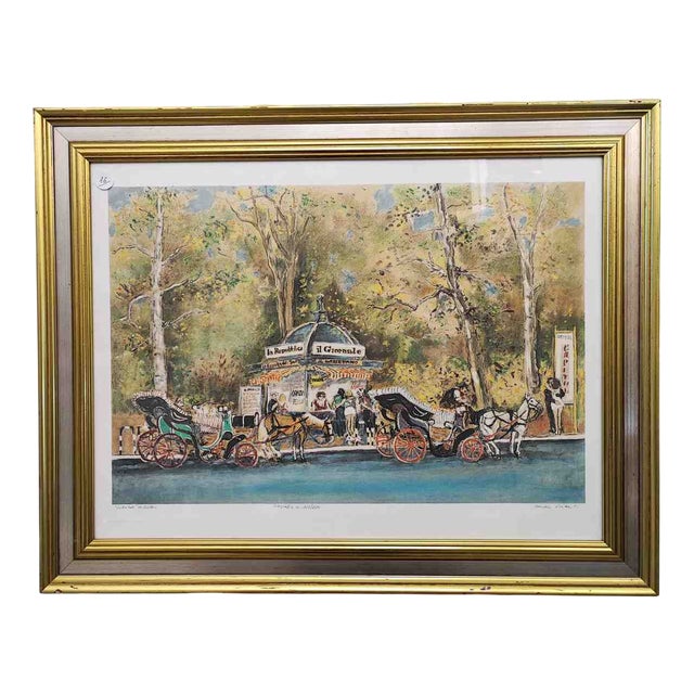 Atos Faccincani, Carriage Newsstand, Paint, Framed For Sale