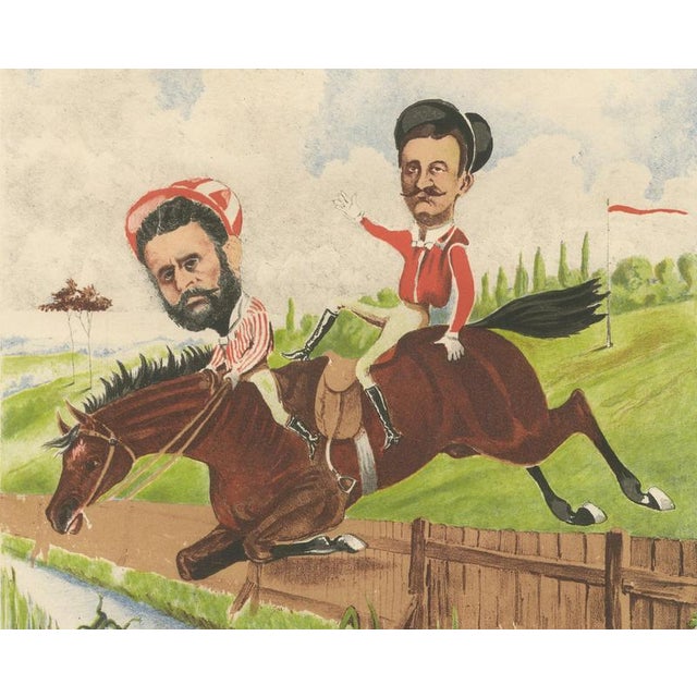 Late 19th Century After Bisetsky, French Belle Époque Racing Caricature, Baron De Roche Taillée & Lamotte, 1884, Chromolithograph For Sale - Image 5 of 10