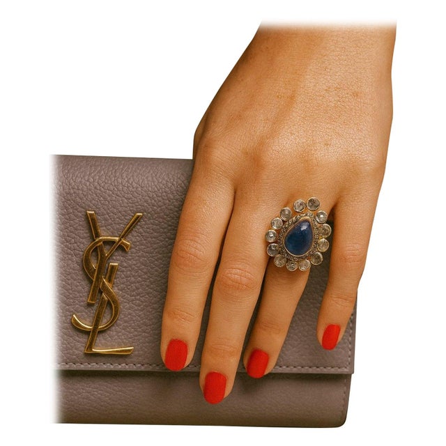 Bochic “Orient” Vintage Rose Cut Diamond & Tanzanite Ring Set 18K Gold & Silver Natural Tanzanite 5.00 Carats Natural Rose...