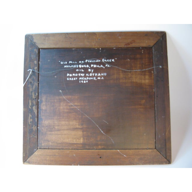 1980s Oil Painting Stone Mill Penypack Creek Homesburg Phila. Pa. Dorothy Strand, Framed For Sale - Image 10 of 14