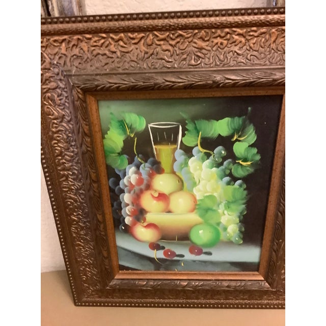 Late 20th Century Still Life Fruit and Wine Small Framed Painting For Sale - Image 4 of 6