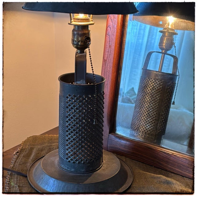 Primitive Table Lamp - Irvin's Country Tinware Kettle Black For Sale - Image 11 of 12