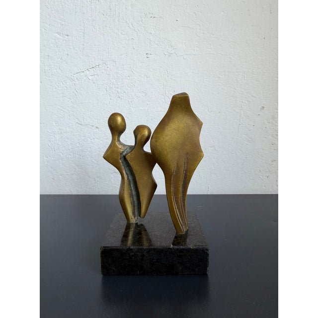 Modern Abstract Geometric Bronze Sculpture on Black Granite Base, Brazil 1980s For Sale - Image 6 of 12