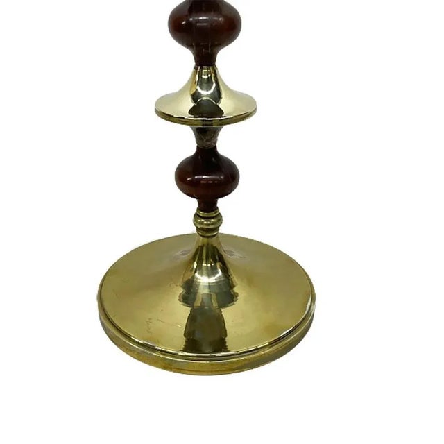 Mid-Century Floor Lamp with Wood and Brass Stem For Sale - Image 6 of 8