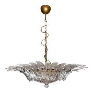 Murano Glass Chandelier – 36 Hand-Blown Clear Petals on Gold Frame, Italian Artisan Lighting For Sale