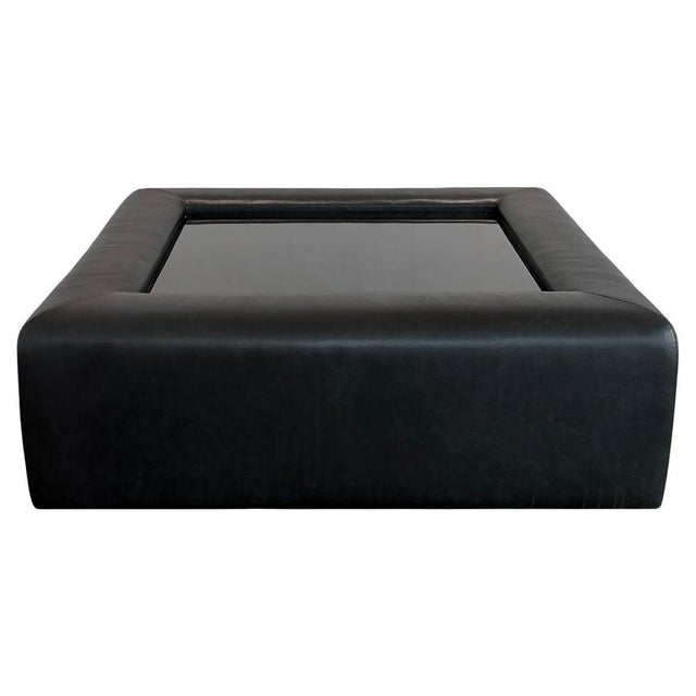 Modern Upholstered Leather Coffee Table with Black Glass Top, 2014 For Sale - Image 11 of 11