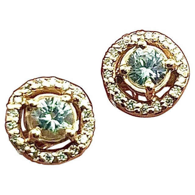 Natural White Sapphire Diamond Stud Earrings 14k Yellow Gold 0.97 TCW Certified For Sale - Image 4 of 11