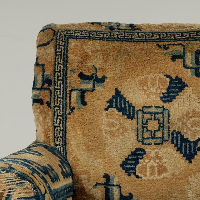 Antique English Victorian Armchair Upholstered in a Chinese Rug For Sale In West Palm - Image 6 of 14