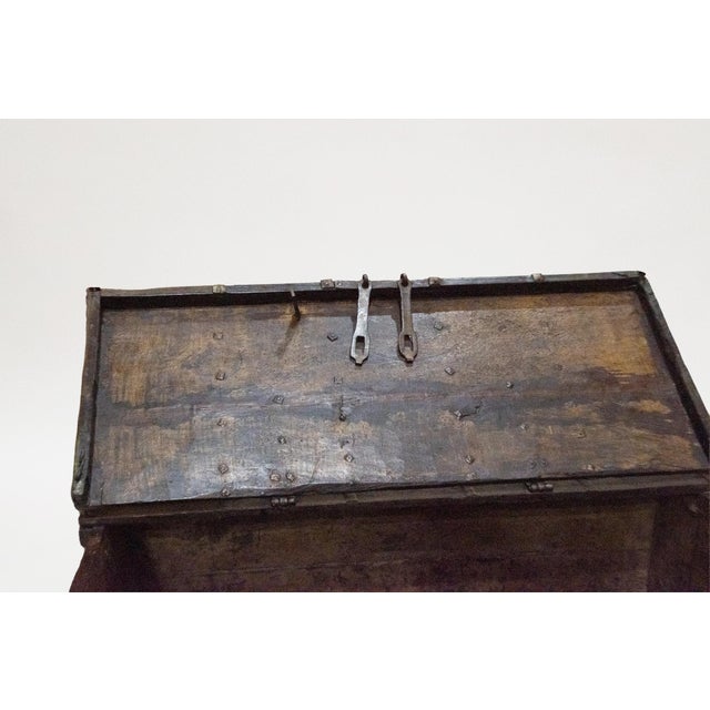 Wood Anglo-Indian Painted Teak Iron-Bound Merchant's Chest For Sale - Image 7 of 8
