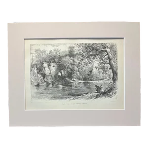 Antique 1874 Wood Engraving "New River at Eggleston's Springs" VA in 11x14 Mat