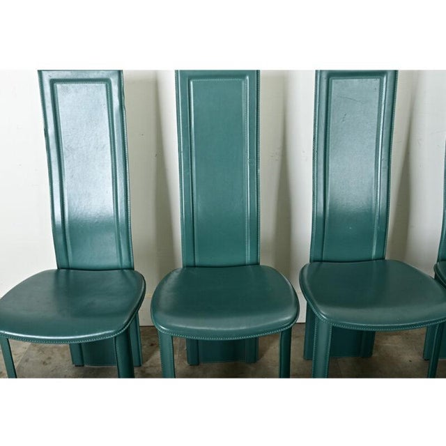 Vintage Italian Turquoise Leather Postmodern Dining Chairs - Set of Six For Sale In Baton Rouge - Image 6 of 12