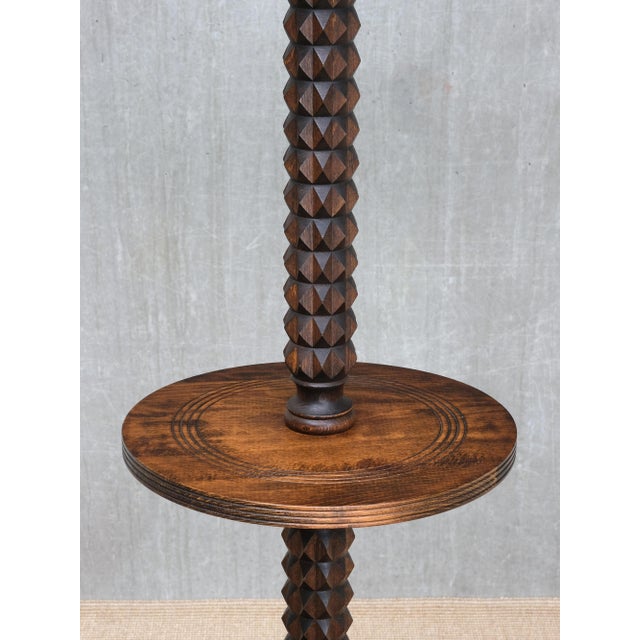 Wood Sculptural Floor Lamp with Table in Oak and Linen from Charles Dudouyt, France, 1940s For Sale - Image 7 of 13