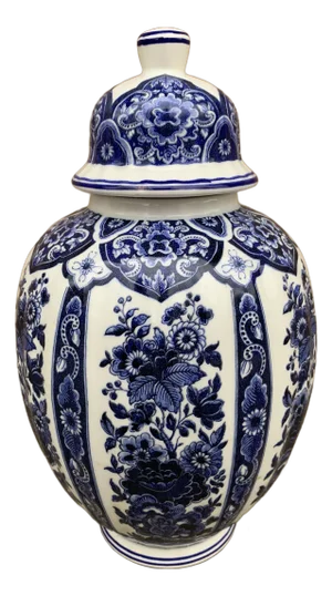 Mid 20th Century Italian Delfts Blue and White Chinoiserie Porcelain Ginger Jar by Ardalt