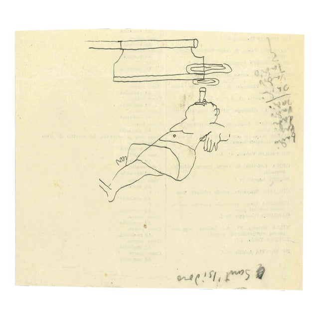 Mino Maccari, The Smoking Man, Original Drawing, Mid-20th-Century For Sale