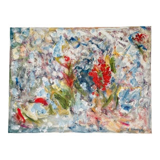 1970s Abstract Modern Mixed Media on Canvas Painting Florida Bromelias by M Shulga For Sale