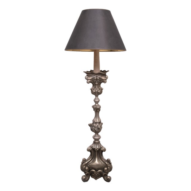 Antique Rococo Pewter Floor Lamp, Italy, 1900s For Sale