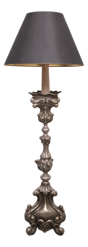Antique Rococo Pewter Floor Lamp, Italy, 1900s