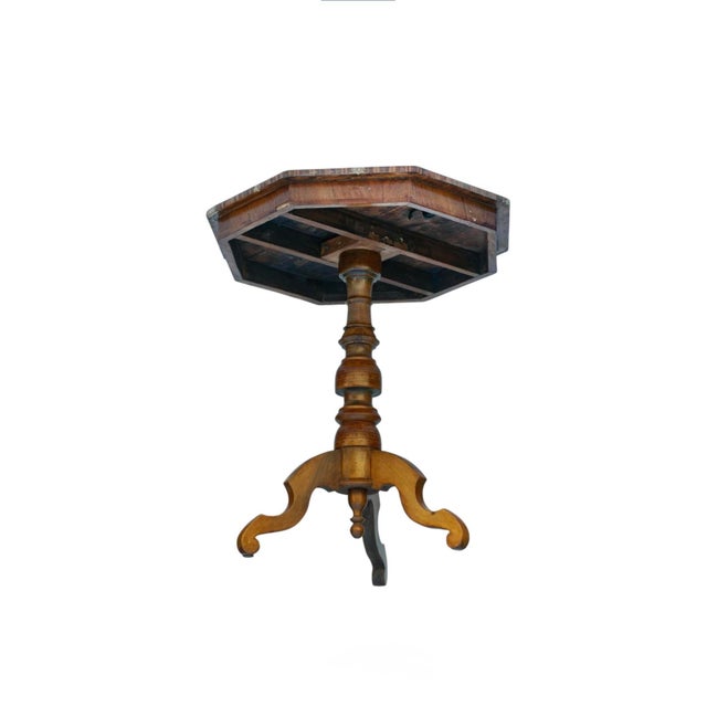 Brown Antique Italian Walnut Maquetry Oct Tableaganal Pedestal For Sale - Image 8 of 9