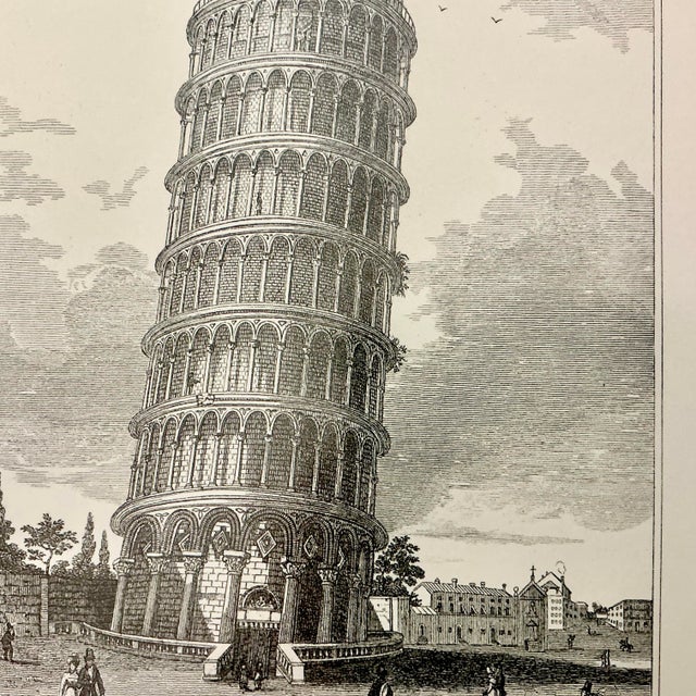 Black Vintage Architectural Print Engraving of the Leaning Tower of Pisa, Italy, Artist Signed in Plate For Sale - Image 8 of 14