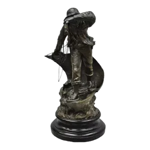 Antique French Spelter Metal Sailor Watchman on Ship Wooden Base, Made in France