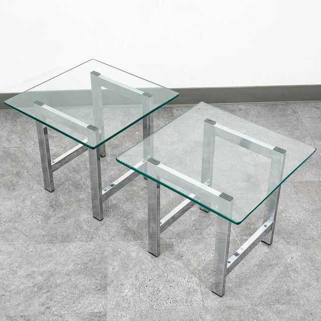 Mid-Century Modern Mid Century Modern End Tables Chrome Glass Square Side Tables Vintage Pair MCM For Sale - Image 3 of 11