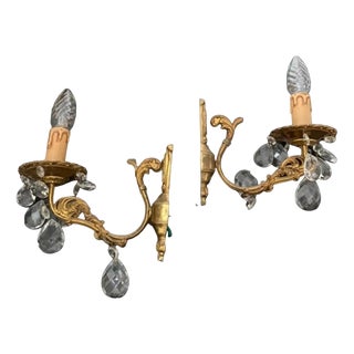 Italian Sconces with Crystals, 1960s, Set of 2 For Sale