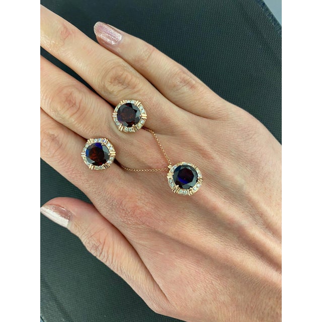 Fancy Round Red Garnet Diamond Halo 18 Karat Rose Gold Stud Statement Earrings * 18 Karat Rose Gold * 6.12 CT Round Cut...