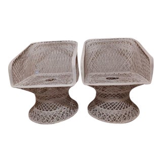 Vintage Russell Woodard Woven Spun Fiberglass Outdoor Chair Set of 2 For Sale