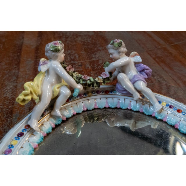 19th Century Dresden German Porcelain Mirror With Cherubs, Sitzendorf Mark For Sale In New York - Image 6 of 17
