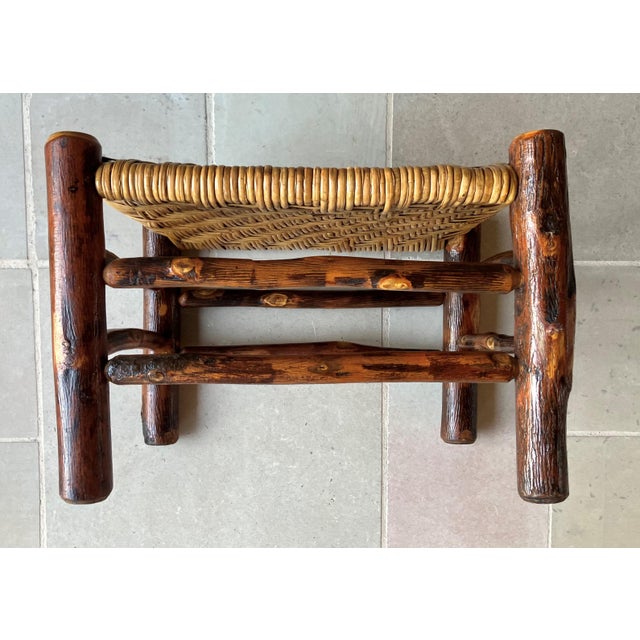 Rustic Chic Mid 20th-Century Hickory Wood & Handwoven Double Twill Plaited Cane Bench For Sale - Image 13 of 18