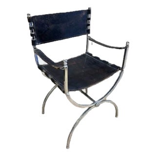 19th Century Black Leather Savonarola Chairs For Sale