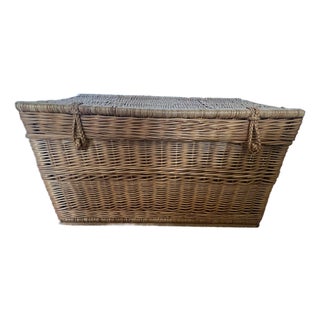 Vintage Large Wicker Storage Trunk For Sale