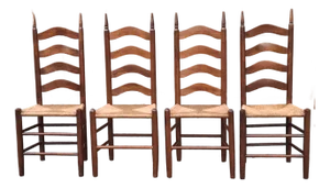 Set of Four Mid 20th Century Early American Style Mahogany Rush Seat Ladder Back Side Chairs