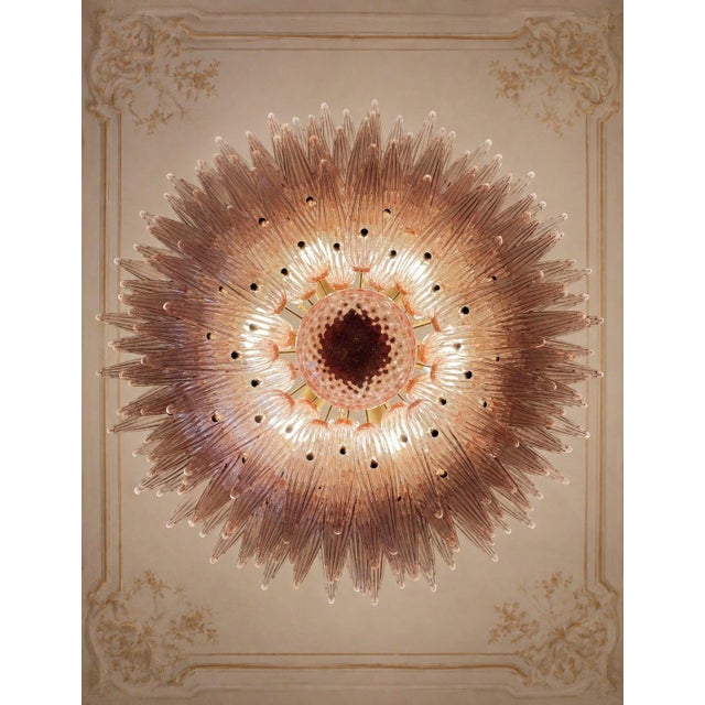 1980s Monumental Pink Glass Leaf Chandelier, 1980 For Sale - Image 5 of 18