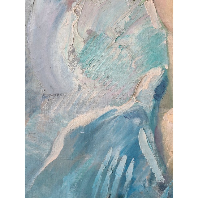Blue Robert Falcucci Mid-Century 1950s Oil Painting Portrait of a Woman For Sale - Image 8 of 15