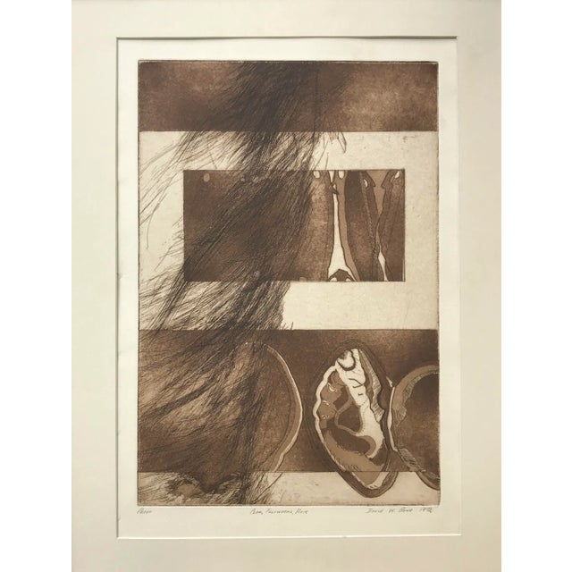 Modernist Abstract Etching by John Bond signed lower right dated 1972 noted as artist proof. Presented matted and framed.