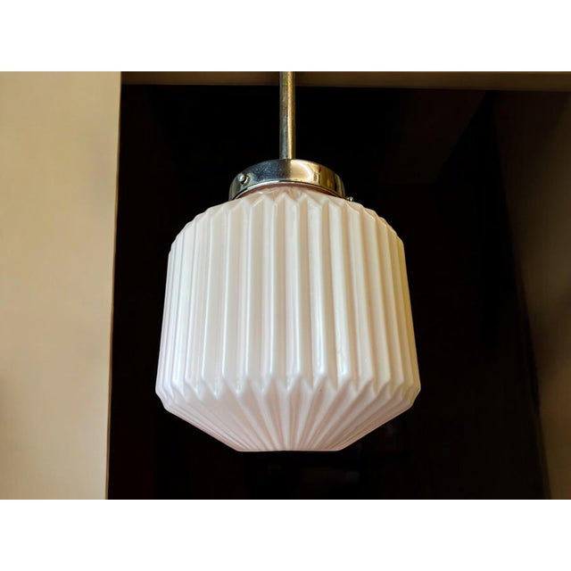 Art Deco Style Pink Ribbed Glass Hanging Lamp for Living Room or Hall, 1960s For Sale - Image 3 of 11