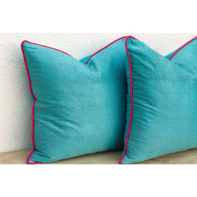 Mid 20th Century Pair of Sajar Blue Dotted Ahir Handloom Pillows For Sale - Image 5 of 6